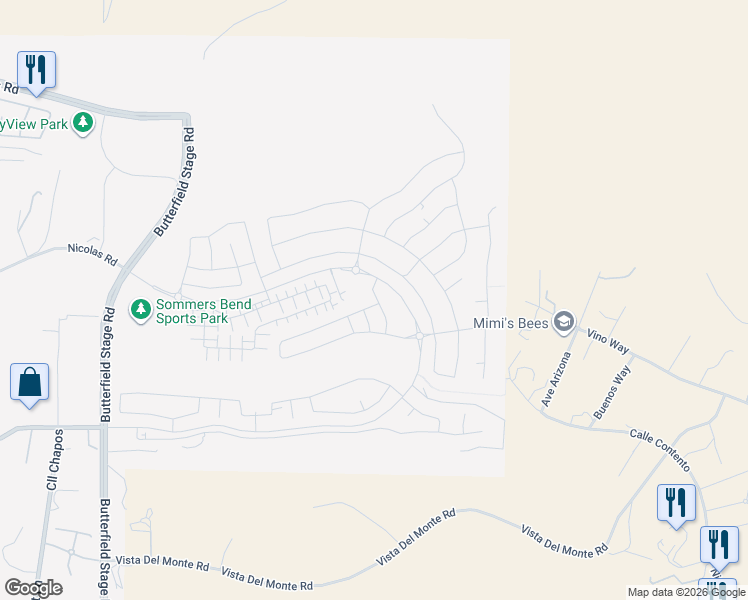map of restaurants, bars, coffee shops, grocery stores, and more near 32334 Penstemon Way in Temecula