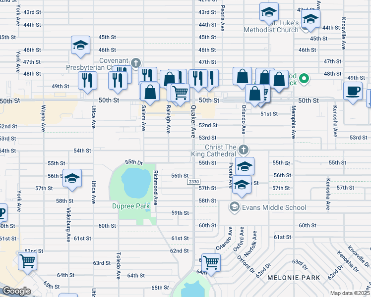 map of restaurants, bars, coffee shops, grocery stores, and more near 4403 53rd Street in Lubbock
