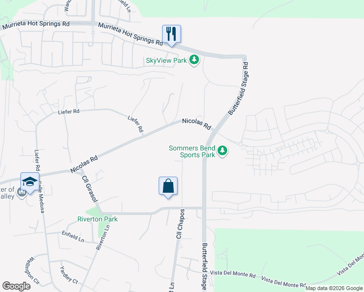map of restaurants, bars, coffee shops, grocery stores, and more near 31895 Nicolas Road in Temecula