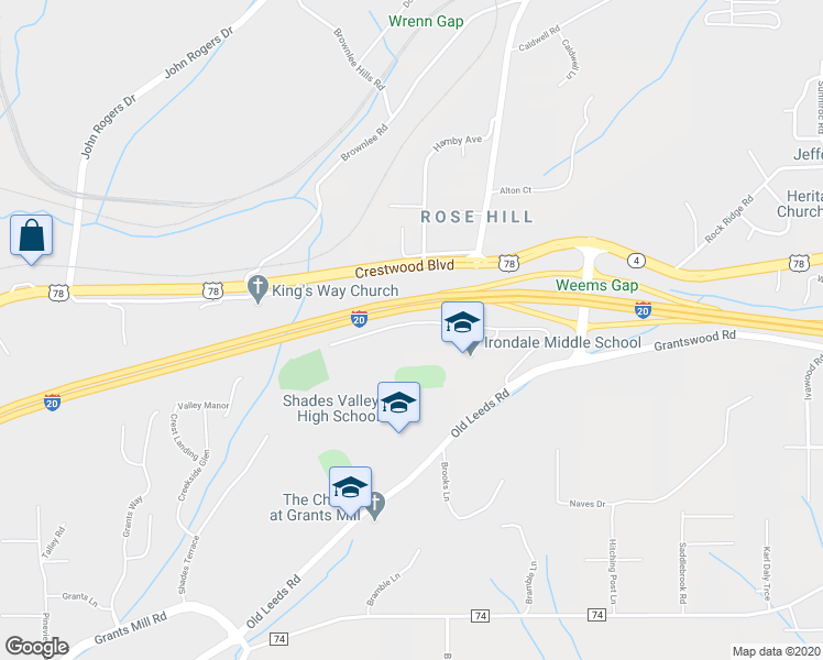 map of restaurants, bars, coffee shops, grocery stores, and more near 6148 Old Leeds Road in Birmingham
