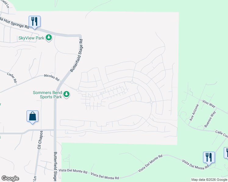 map of restaurants, bars, coffee shops, grocery stores, and more near 32703 Brunello Way in Temecula