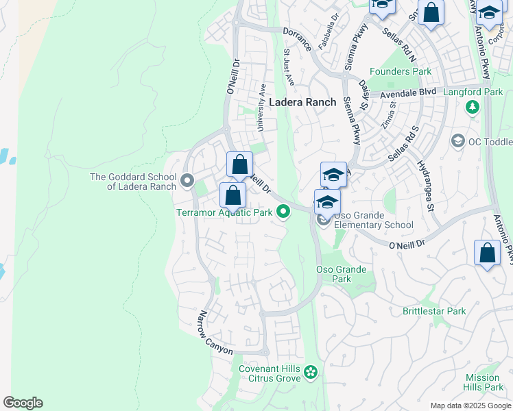 map of restaurants, bars, coffee shops, grocery stores, and more near 85 Valmont Way in Mission Viejo