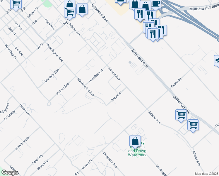 map of restaurants, bars, coffee shops, grocery stores, and more near 25407 Champlain Avenue in Murrieta