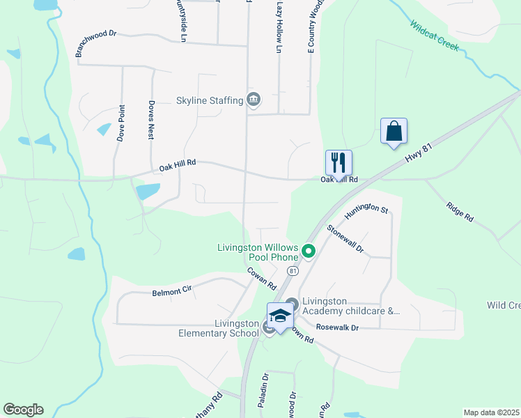 map of restaurants, bars, coffee shops, grocery stores, and more near 30 Blackberry Lane in Covington