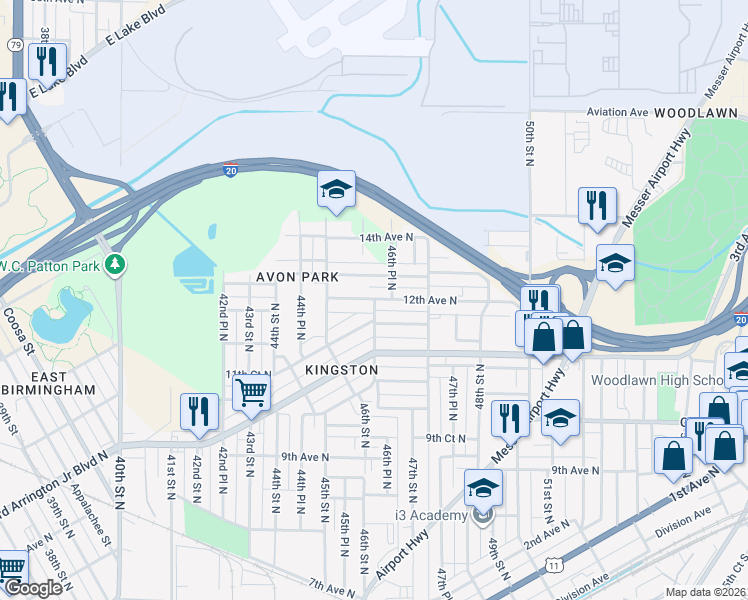 map of restaurants, bars, coffee shops, grocery stores, and more near 4621 13th Avenue North in Birmingham