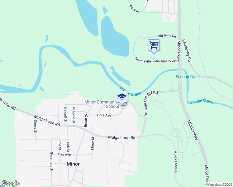 map of restaurants, bars, coffee shops, grocery stores, and more near 2905 Docena Cut Off Road in Birmingham