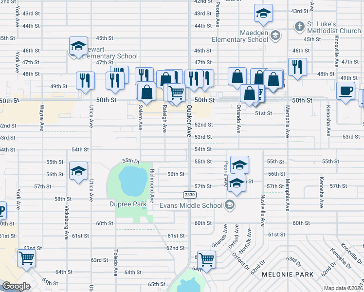map of restaurants, bars, coffee shops, grocery stores, and more near 4403 53rd Street in Lubbock