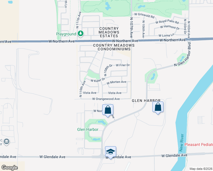 map of restaurants, bars, coffee shops, grocery stores, and more near 10826 West Morten Avenue in Glendale