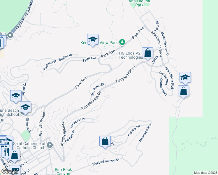 map of restaurants, bars, coffee shops, grocery stores, and more near 2155 Temple Hills Drive in Laguna Beach