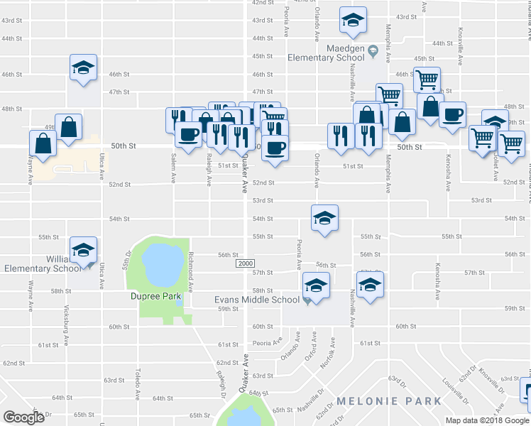 map of restaurants, bars, coffee shops, grocery stores, and more near 4310 54th Street in Lubbock