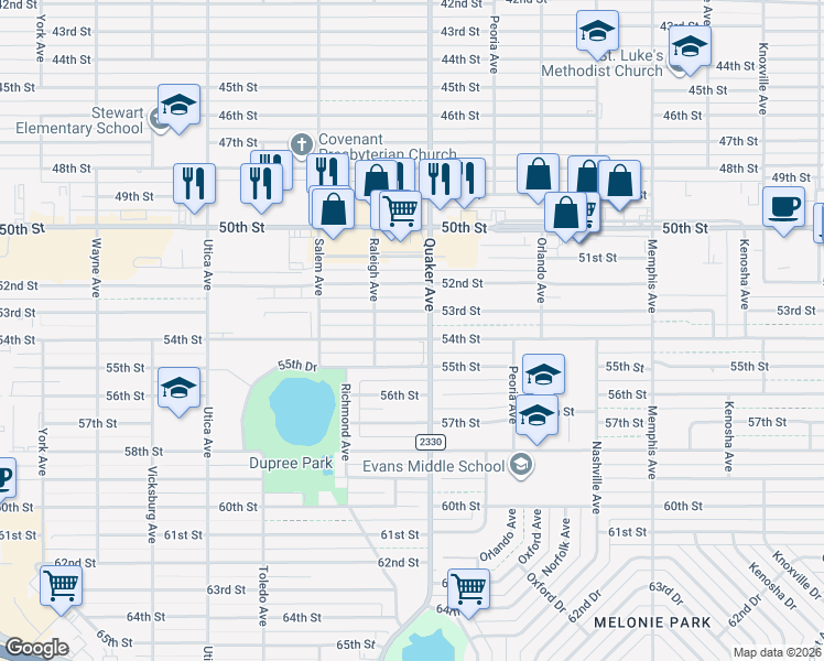 map of restaurants, bars, coffee shops, grocery stores, and more near 4406 54th Street in Lubbock
