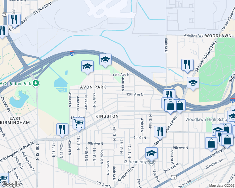 map of restaurants, bars, coffee shops, grocery stores, and more near 4621 13th Avenue North in Birmingham