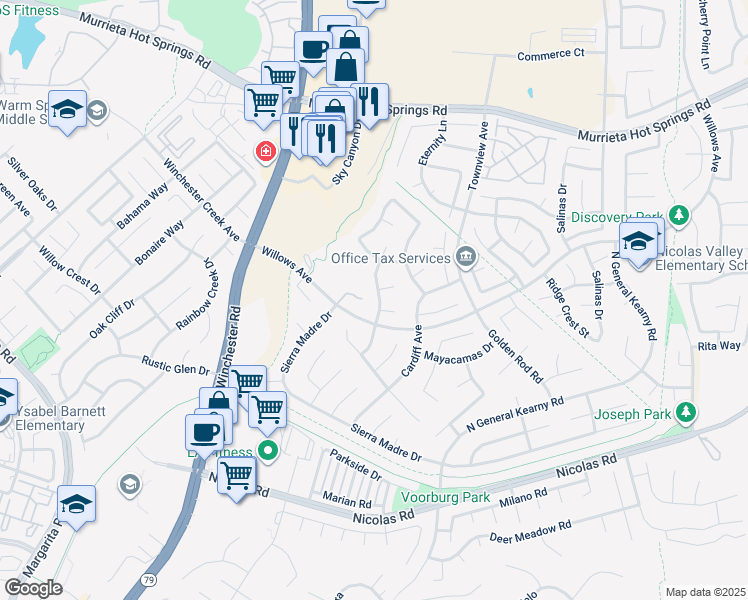map of restaurants, bars, coffee shops, grocery stores, and more near 39463 Napa Creek Drive in Murrieta