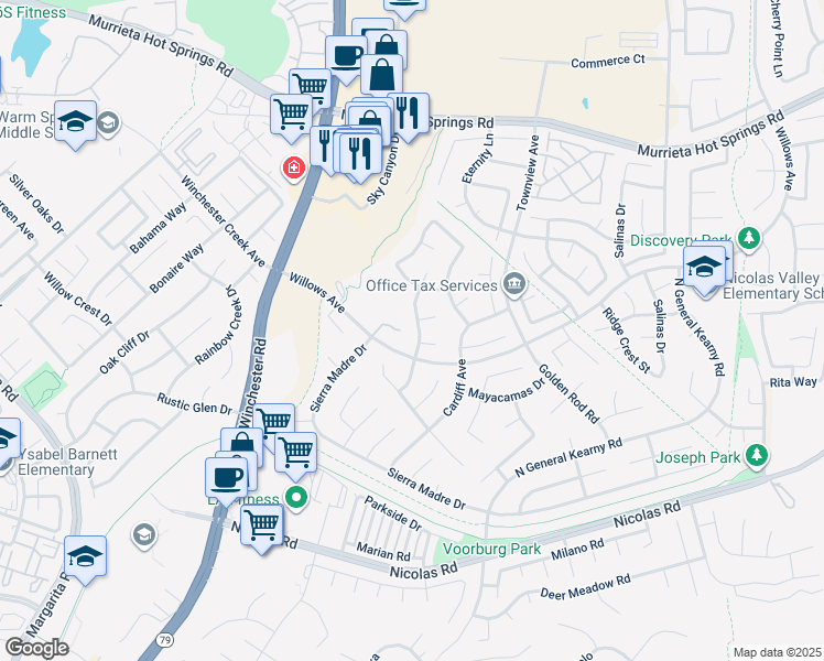map of restaurants, bars, coffee shops, grocery stores, and more near 39463 Napa Creek Drive in Murrieta