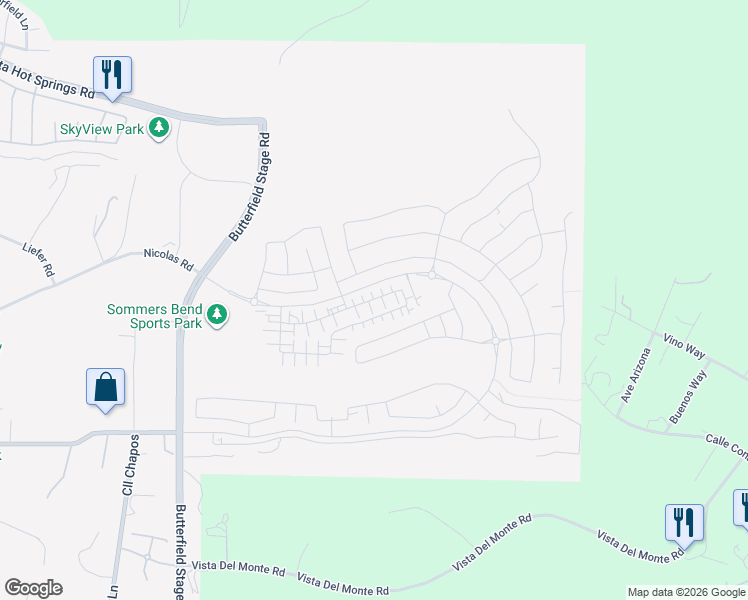 map of restaurants, bars, coffee shops, grocery stores, and more near 32703 Brunello Way in Temecula