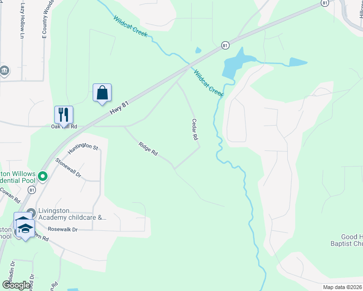 map of restaurants, bars, coffee shops, grocery stores, and more near 260 Cedar Road in Covington