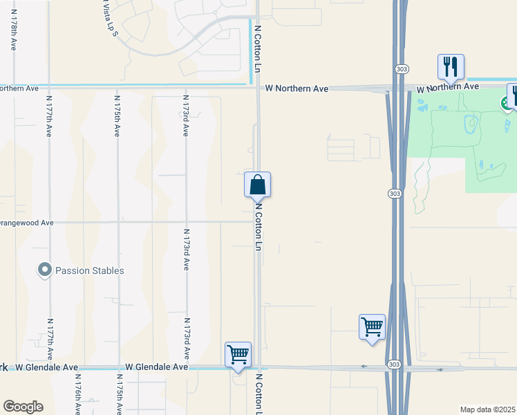 map of restaurants, bars, coffee shops, grocery stores, and more near 7771 North Cotton Lane in Waddell