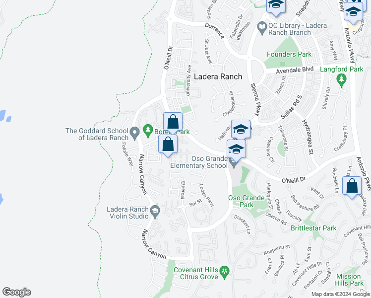 map of restaurants, bars, coffee shops, grocery stores, and more near 85 Valmont Way in Mission Viejo