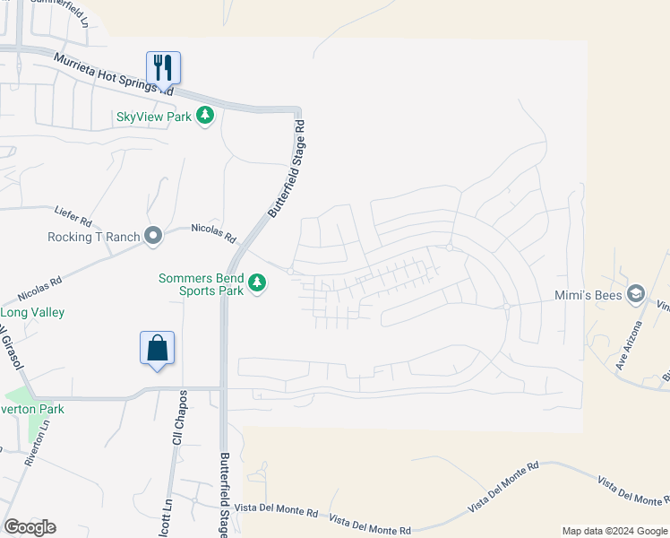 map of restaurants, bars, coffee shops, grocery stores, and more near 32171 Dymondia Way in Temecula