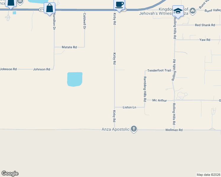 map of restaurants, bars, coffee shops, grocery stores, and more near Kirby Road in Anza