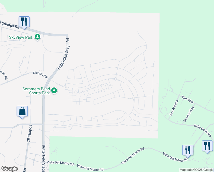 map of restaurants, bars, coffee shops, grocery stores, and more near 32879 Brunello Way in Temecula