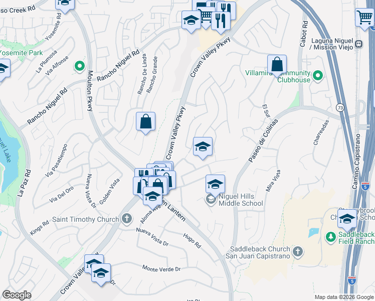 map of restaurants, bars, coffee shops, grocery stores, and more near 28721 Placida Avenue in Laguna Niguel