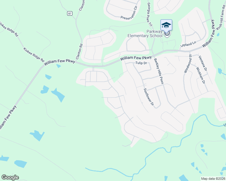 map of restaurants, bars, coffee shops, grocery stores, and more near 2565 William Few Parkway in Evans