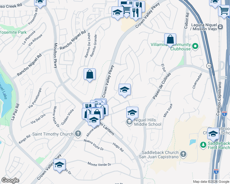 map of restaurants, bars, coffee shops, grocery stores, and more near 28741 Springfield Drive in Laguna Niguel