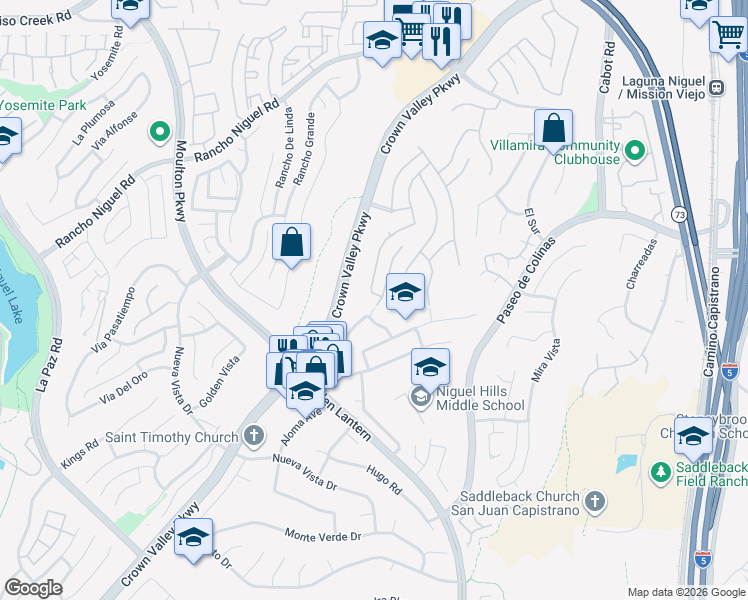 map of restaurants, bars, coffee shops, grocery stores, and more near 28741 Springfield Drive in Laguna Niguel