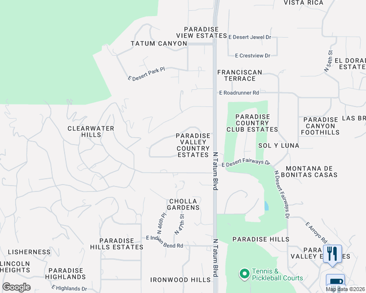 map of restaurants, bars, coffee shops, grocery stores, and more near 4800 East Crystal Lane in Paradise Valley