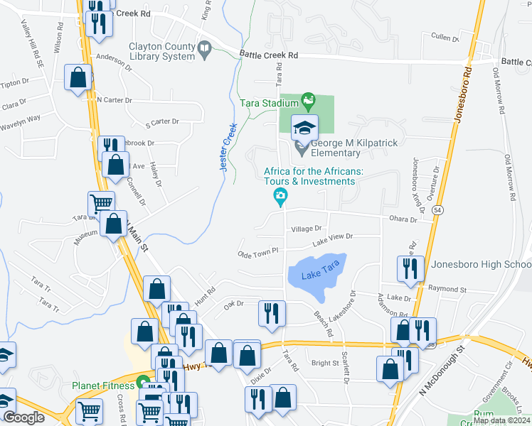 map of restaurants, bars, coffee shops, grocery stores, and more near 950 Ohara Drive in Jonesboro