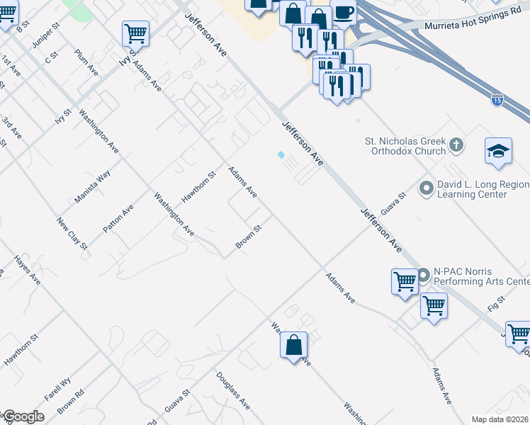 map of restaurants, bars, coffee shops, grocery stores, and more near 41782 Octavia Court in Murrieta