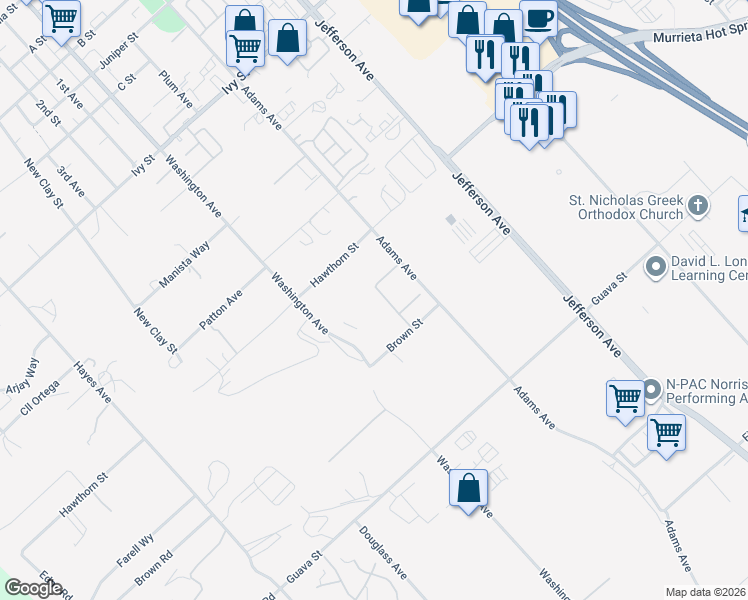 map of restaurants, bars, coffee shops, grocery stores, and more near 41817 Leila Verde Street in Murrieta