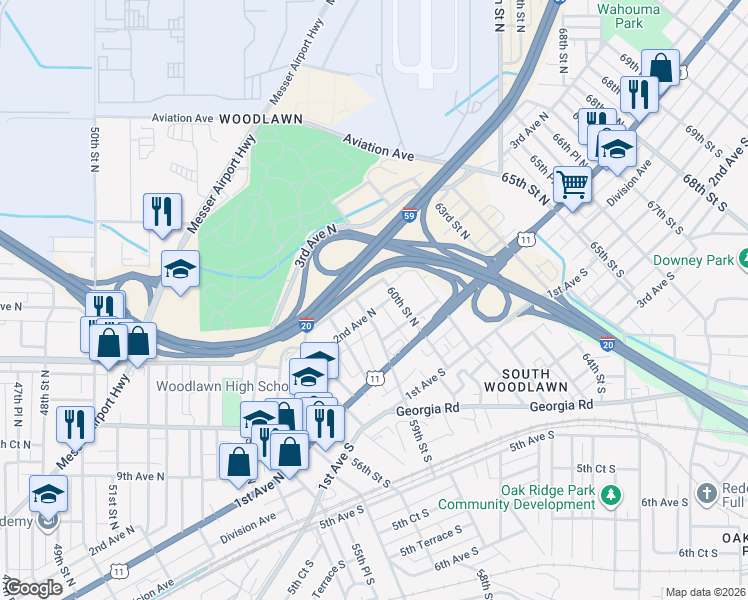 map of restaurants, bars, coffee shops, grocery stores, and more near 5913 2nd Court North in Birmingham
