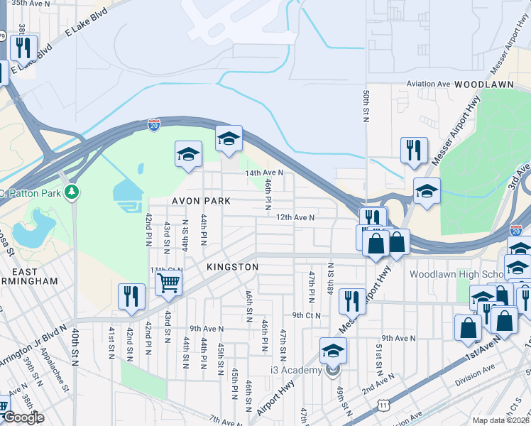 map of restaurants, bars, coffee shops, grocery stores, and more near 4621 13th Avenue North in Birmingham