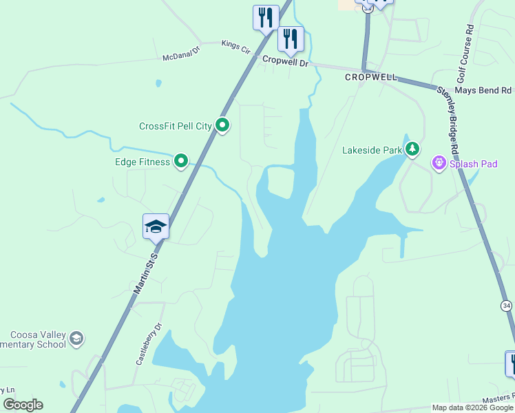 map of restaurants, bars, coffee shops, grocery stores, and more near 136 Holiday Estates Drive in Pell City