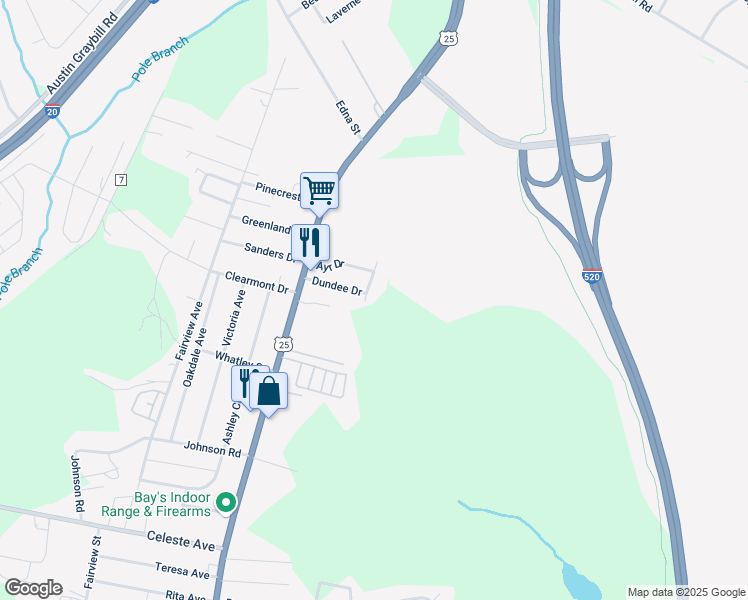 map of restaurants, bars, coffee shops, grocery stores, and more near 115 Dundee Drive in Belvedere