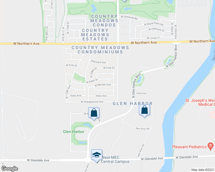 map of restaurants, bars, coffee shops, grocery stores, and more near 10738 West Morten Avenue in Glendale