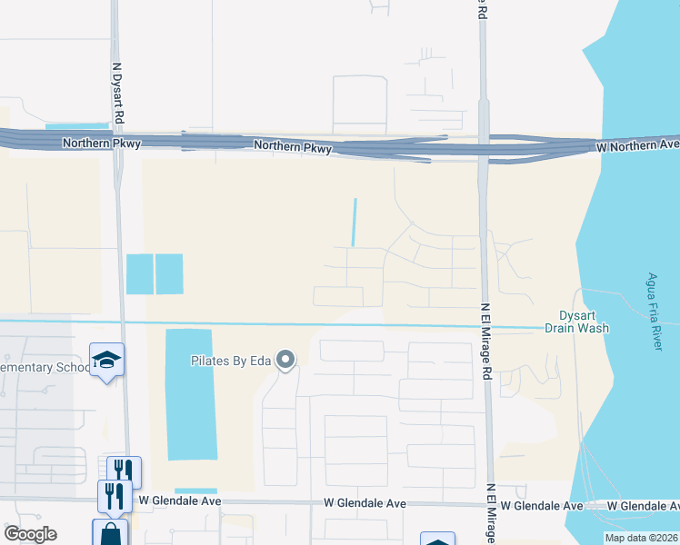 map of restaurants, bars, coffee shops, grocery stores, and more near 12610 West Orangewood Avenue in Glendale