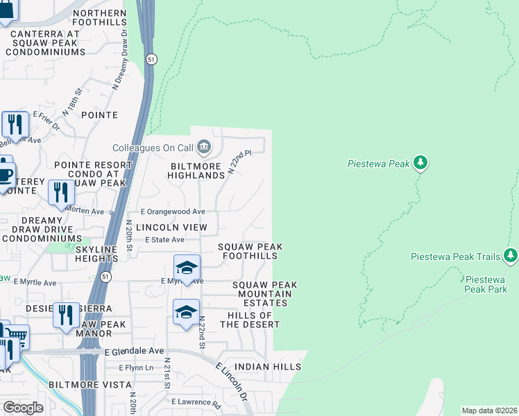 map of restaurants, bars, coffee shops, grocery stores, and more near 7364 North 23rd Street in Phoenix