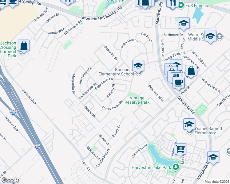 map of restaurants, bars, coffee shops, grocery stores, and more near 40205 Grenache Court in Murrieta