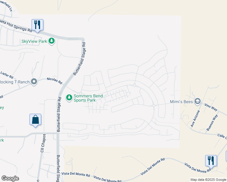 map of restaurants, bars, coffee shops, grocery stores, and more near 32664 Brunello Way in Temecula