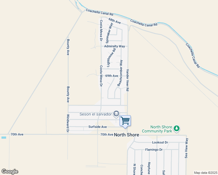 map of restaurants, bars, coffee shops, grocery stores, and more near Schooner Way in North Shore