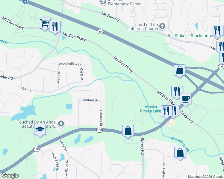 map of restaurants, bars, coffee shops, grocery stores, and more near 7619 Glen Devon Road in Jonesboro