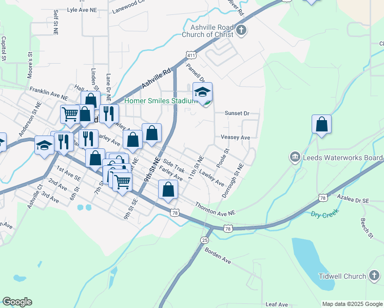 map of restaurants, bars, coffee shops, grocery stores, and more near 8375 Thomas Avenue in Leeds