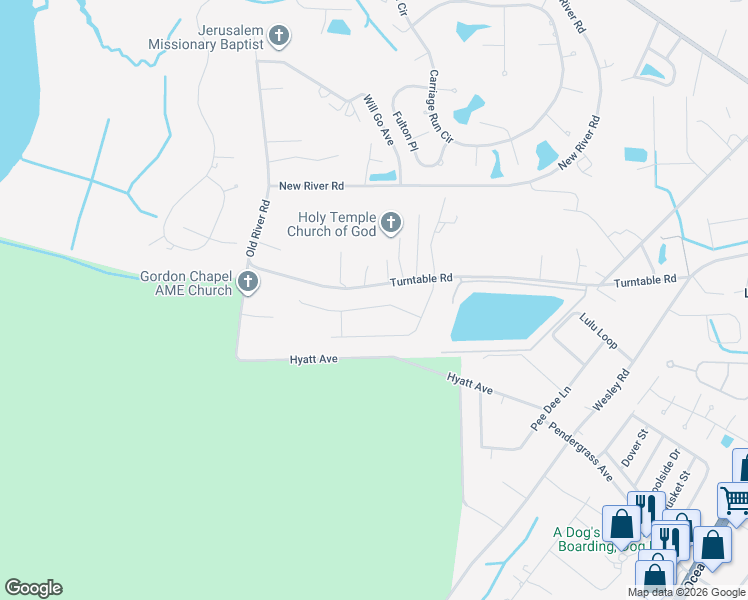 map of restaurants, bars, coffee shops, grocery stores, and more near 1410 Turntable Road in Murrells Inlet