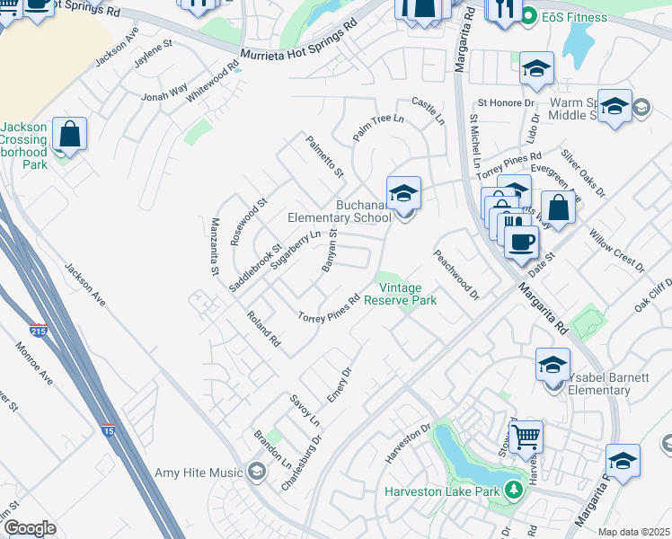 map of restaurants, bars, coffee shops, grocery stores, and more near 40205 Grenache Court in Murrieta