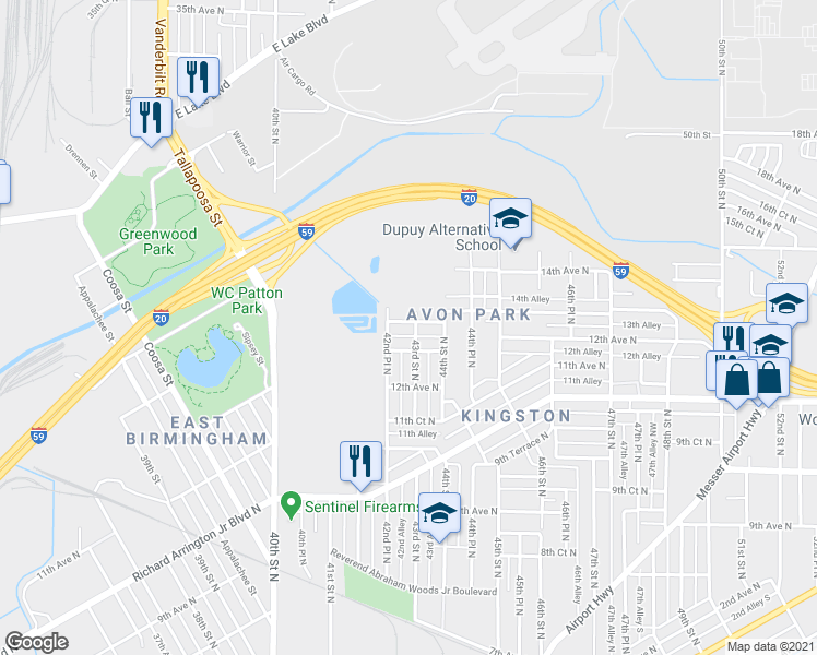 map of restaurants, bars, coffee shops, grocery stores, and more near 4241 13th Avenue North in Birmingham