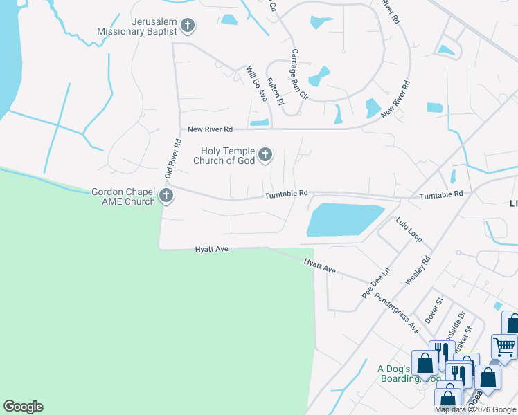 map of restaurants, bars, coffee shops, grocery stores, and more near 1410 Turntable Road in Murrells Inlet