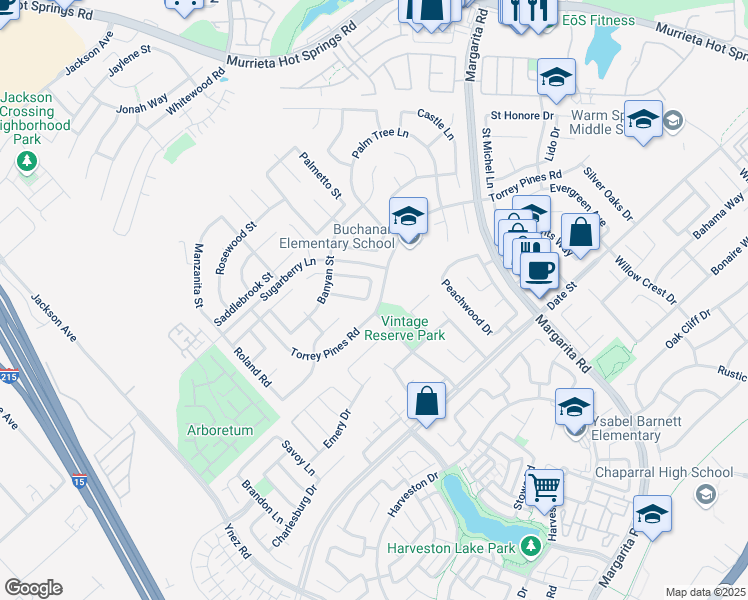 map of restaurants, bars, coffee shops, grocery stores, and more near 40133 Julianne Drive in Murrieta